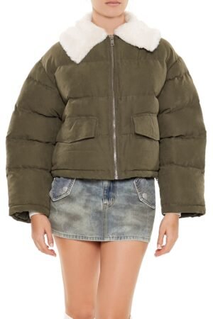 Faux Leather Puffer Jacket