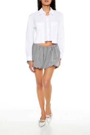 Pinstriped Bubble-Hem Mini Skirt